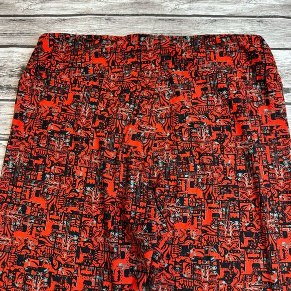 LuLaRoe Womens Stretchy Geometric Print Red Black Leggings Tall & Curvy One Size - Picture 4 of 10